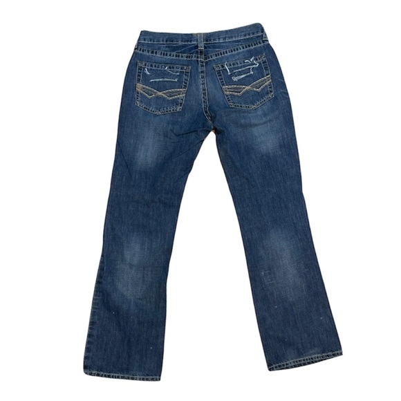 ARIAT Denim M5 Men’s Blue Jeans Low Rise Straight 31x34 W/ Patches Distressed - Picture 2 of 15